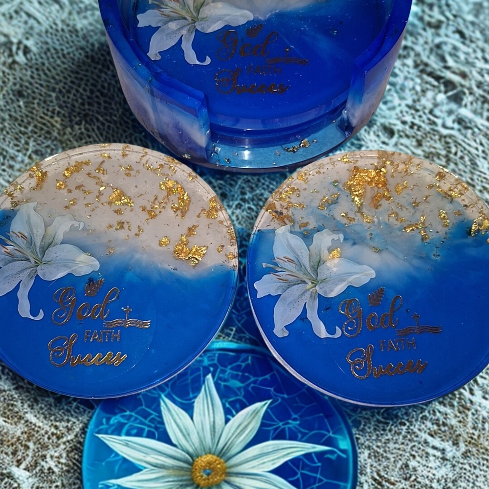 Blue and Gold Decorative Coasters - Picture 3 of 3